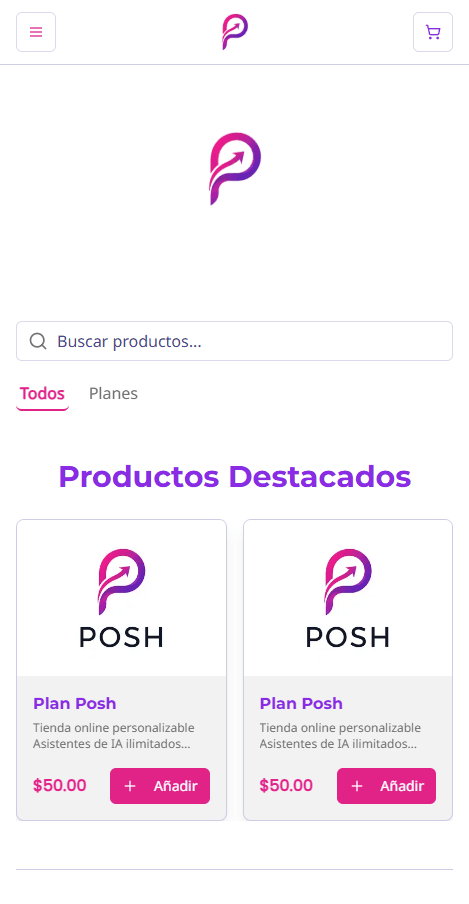 Vista previa de tienda Posh en un teléfono